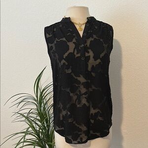CAbi Black Sleeveless Floral Blouse